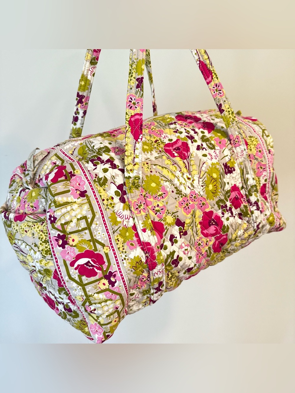 Vera Bradley Make Me Blush Duffel Bag Travel Weekend Quilted Floral Pink Green